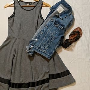 Full skirted dress, faux leather details